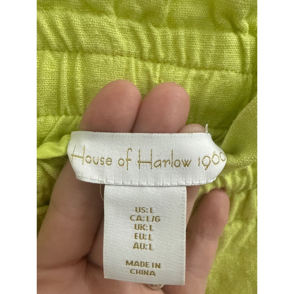 House of Harlow 1960 Lime Green Linen Blend Wide Leg Embroidered Pants Large - Picture 3 of 5